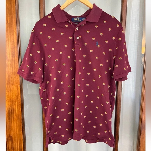 Polo Ralph Lauren Polo Men’s Large Short Sleeve Red All Over Crest Logo Pony - Picture 1 of 8